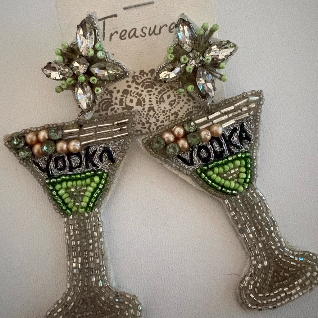 Beaded Green Vodka Martini Drop Earrings By Treasure